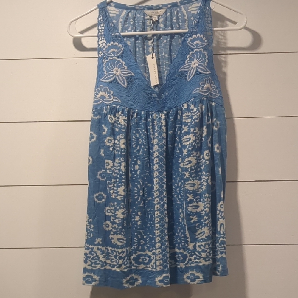Blue and White Floral Sleeveless Top